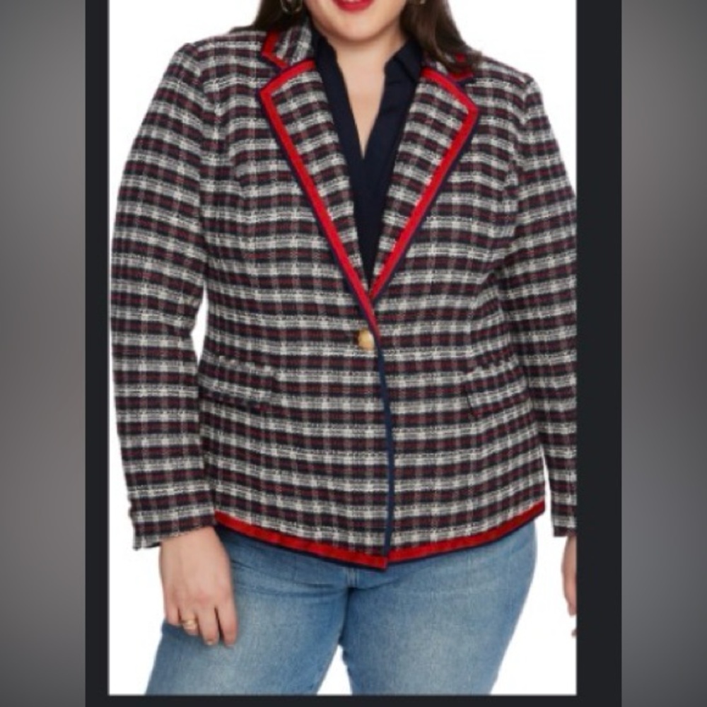 COURT & ROWE Checkered Blazer with Red Accents